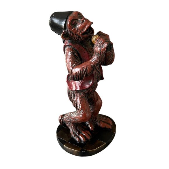 Brown and Red Singing Monkey with Hat and Microphone Resin Figurine - Picture 5 of 7